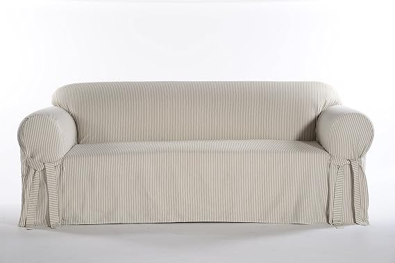 Twill one Piece Sofa slipcover Stripe Khaki