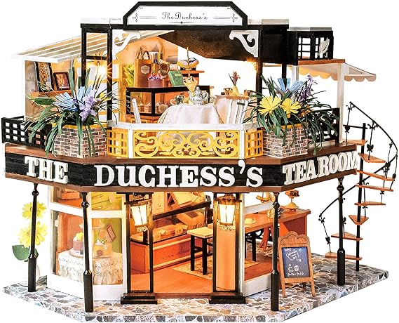 CUTEBEE Dollhouse Miniature with Furniture, DIY Wooden Dollhouse Kit Plus Dust Proof, Creative Room Idea (The Duchess's Tea Room)