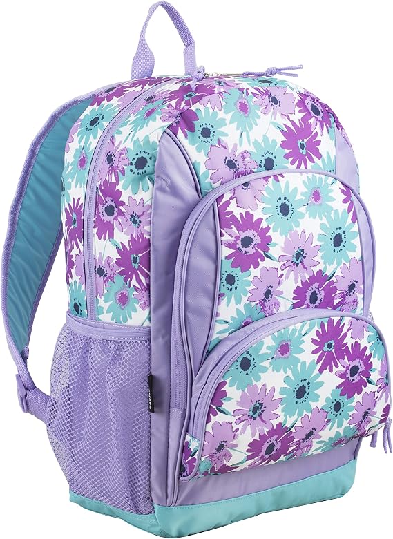 Eastsport Laptop Backpack, Multipurpose Casual Daypack, Triple Compartments Bookbag for College, Hiking, Work, 18 Inches, Purple Flowers