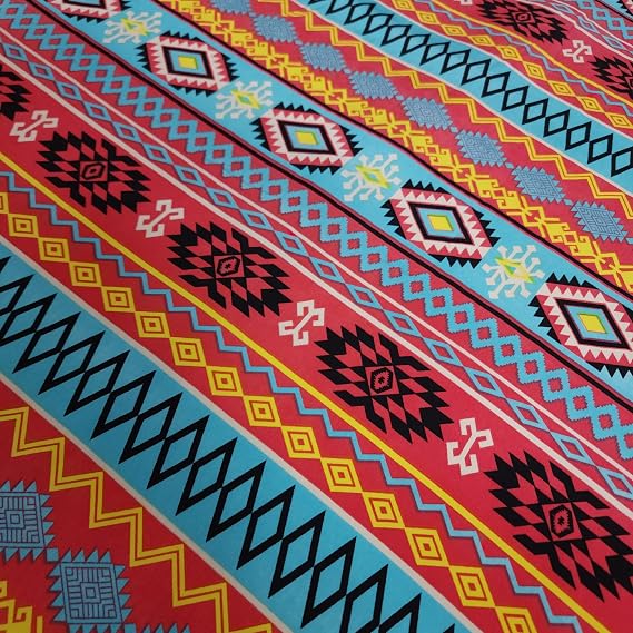 Native American Tribal Print Polyester Fabric, 90s Style, 57 in Wide, Sold by Yard