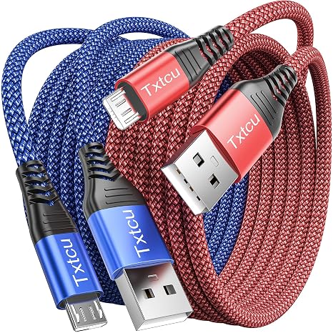 Micro USB Cable [2Pack 3m], Long Charger Android Braided PS4 Controller Charging Compatible for Samsung Galaxy S7/S5/J3/J5/J7,Huawei,HTC,LG,PS4,Kindle,Xbox,Nexus,Nokia, Red/Blue