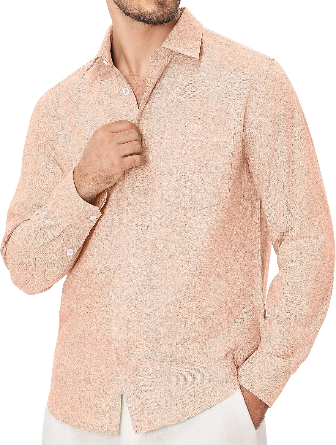 Linen Mens Dress Shirts Long Sleeve Linen Dress Shirts for Men Casual Linen Shirts for Men Button Down Shirt