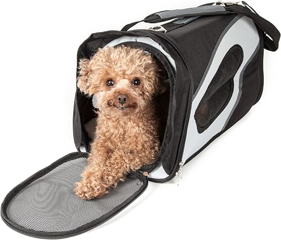 Pet Life 'Phenom-Air' Travel Collapsable Folding Airline Approved Cat and Dog Pet Carrier with Shoulder Straps and Pouch