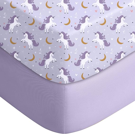 Yoofoss 2-Pack Baby Crib Sheets for Boys Girls 52x28 (Purple+Unicorn)