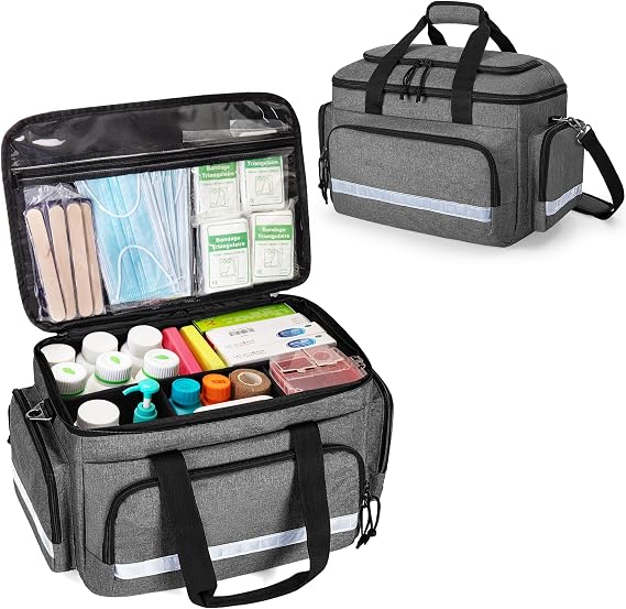 Damero Medical Trauma Bag, Empty Medical Bag with Detachable Dividers, Gray