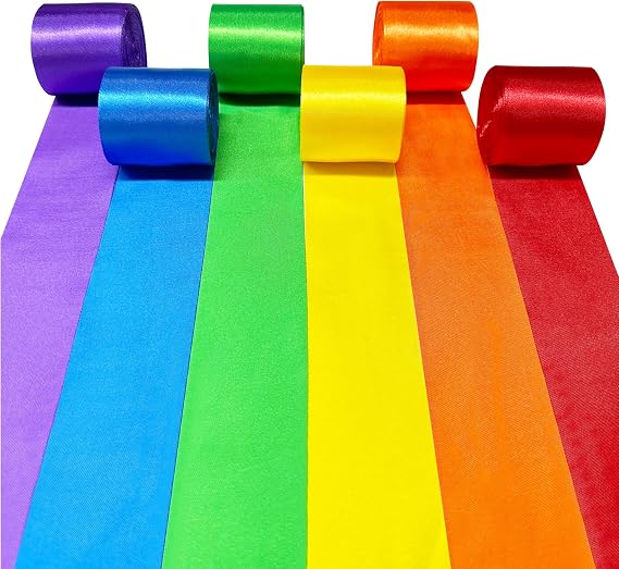 60M Rainbow Satin Ribbon 50mm Wide Colorful Fabric Ribbons Large Silk Satin Hanging Streamer Garland for Gift Wrapping Crafts DIY Sewing Hair Bow Birthday Wedding Chair Party Backdrop Decorations