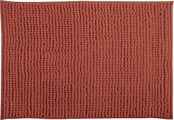 MSV - Chenille Microfiber Bath Mat - Long Pile, Non-Slip - Machine Washable - Convenient Hanging Loop - Maximum Comfort and Hygiene - Terracotta Color - Single - 60 x 60 cm