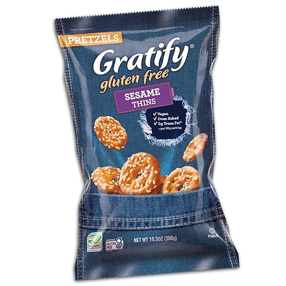 Osem Gratify Gluten Free Sesame Thins, Vegan Pretzel Snack - 10.5 Oz Bag