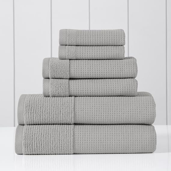 Modern Threads Waffle-Rib 6-Piece Towel Set Premium Cotton Bath Towels, Ultra-Absorbent & Soft, Elegant Waffle Texture for Bathroom & Spa, Oyster