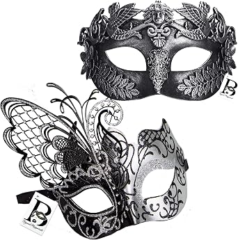 Masquerade Masks Men Women Couples Roman Greek God Mask Halloween Costume Cosplay Mardi Gras (Couple's-Silver/Black)