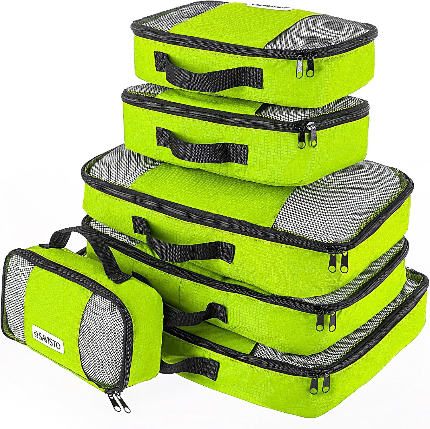 Savisto Packing Cubes 6 Piece Set, Durable & Lightweight Travel Essentials for Suitcases - Includes 1 XL, 2 L, 2 M, 1 S - Available in 8 Stylish Colours - Green