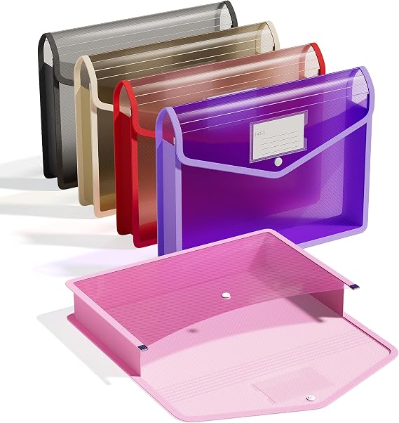 ThinkTex Plastic Expanding File Folder, Transparent Envelopes with Snap