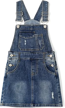KIDSCOOL SPACE Girls Denim Skirts,Baby Little Big Girls Ripped Soft Stretchy Jeans Overall Dress