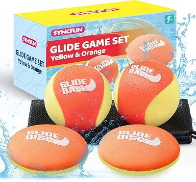 SYNCFUN 4 Pcs Skip Water Balls,Splash Water Bouncing Balls with Mesh Bag, Beach Toys for Kids, Pool Toys for Friends and Family, Fly Swimming Game Adults, Boys,Teens, Great for All Ages