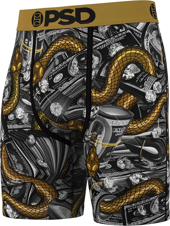 PSD Men's Snake Print Boxer Briefs - 7 Inch Inseam Breathable and Supportive Men's Underwear with Moisture-Wicking Fabric