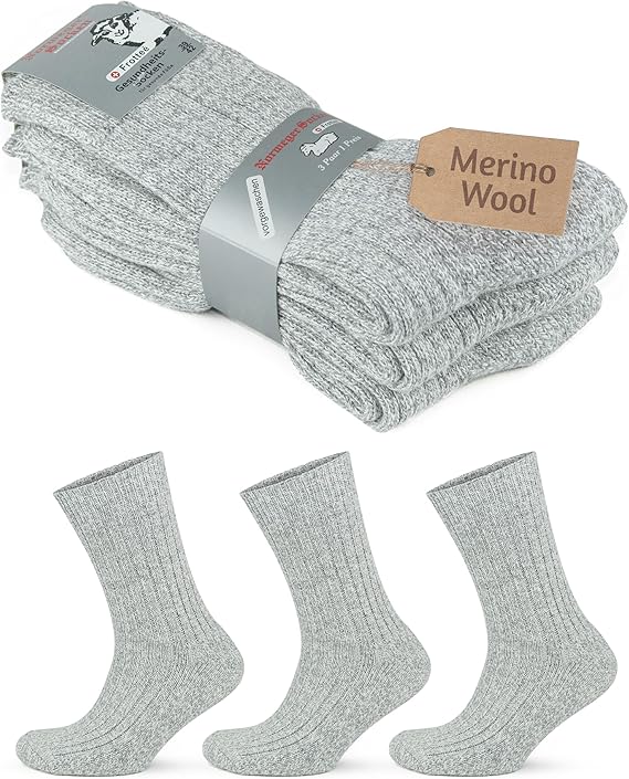 GoWith 3 Pairs Men's Thick Merino Wool Socks, Warm Cozy Winter Crew Thermal Fuzzy Socks
