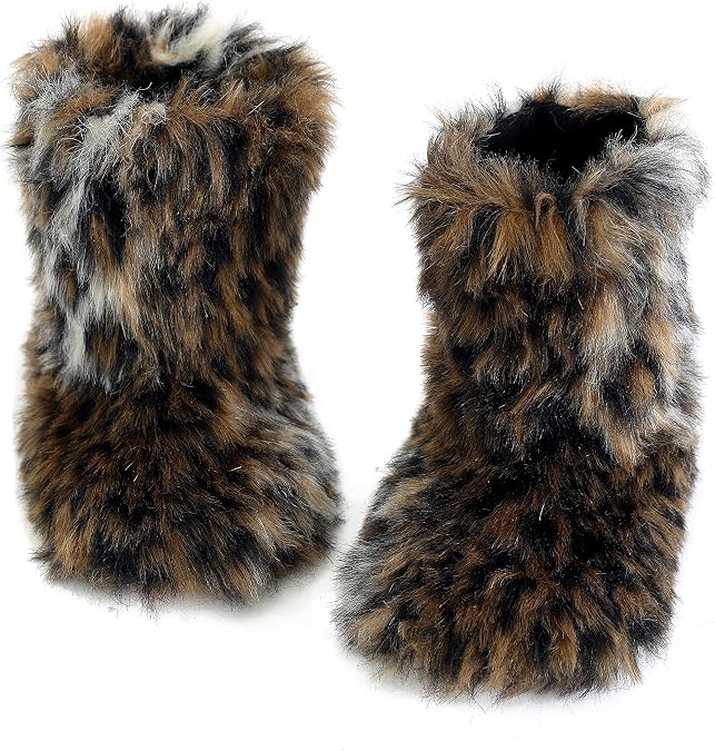 Winter Warm Women's Faux Fur Bootie Slippers Fuzzy Comfy Plush Boots Anti-Slip Indoor House Shoes