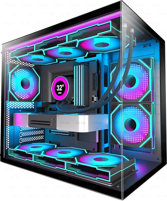H3 ATX PC Case - Pre-Installed with 6 Infinity Mirror PWM ARGB Fans - Compact Dual Cavity Mid-Tower Gaming PC Case,360mm Radiator Support - with Type-C 3.2 (Black)