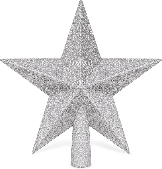 Tree Topper Star, 8" Silver Christmas Tree Topper with Glitter, Xmas Decor