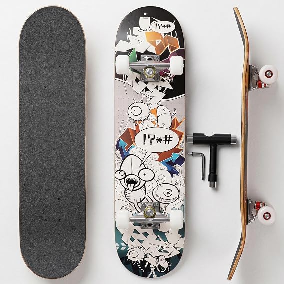 Professional Double Kick Skateboard, | 31 inch Maple Deck, ABEC-9 Bearings, 95A PU Wheels, Custom Graphic Design