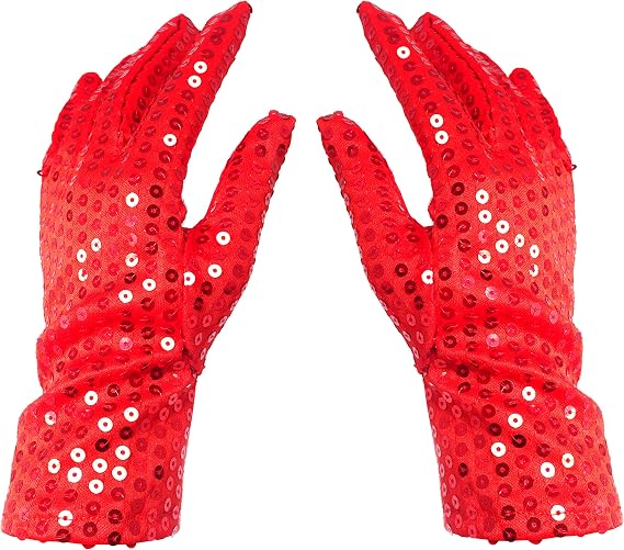 Honbay Red Sparkling Sequin Gloves - Dance Performance Costume Gloves