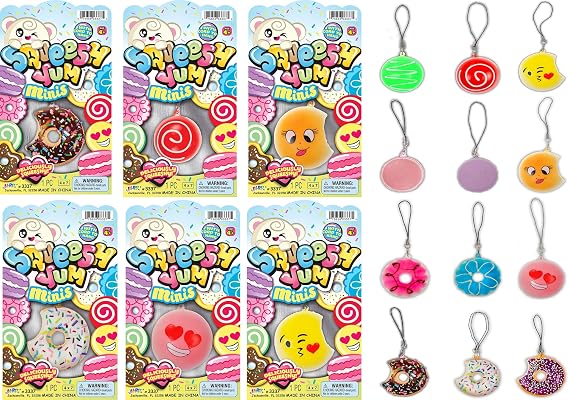 JA-RU Mini Slow Rising Squeesh Yum (6 Packs) Soft Squishy Toy Fidget Toy Stress Balls Toys Play Food Macarons, Cookies, Donuts, Puffs, Cuties. Stress Relief Squeeze Toy for Boy & Girls 3337-6
