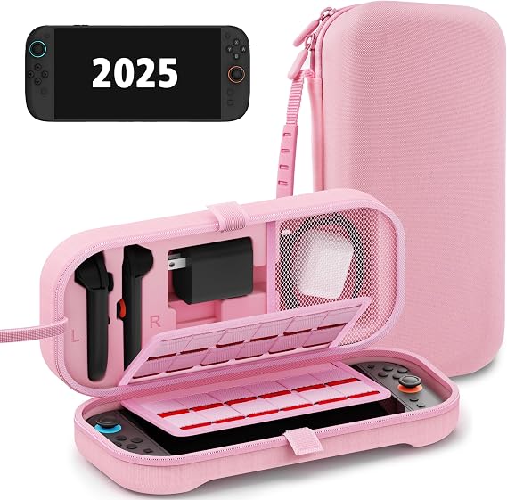 TIKOdirect Carrying Case for Nintendo Switch 2 (2025)/ Switch OLED / Switch, Travel Portable Case with 24 Game Card Slots & Adapter Hole & Joycon Storage, Hard Shell Bag, Pink