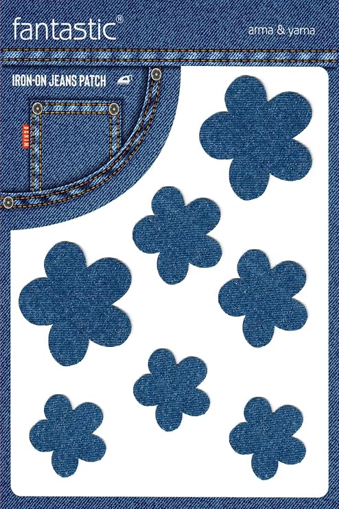 Ütü Ile Yapışan Kot Arma Patch Kot Yaması, Denim Jeans Onarım & Dekoratif amaçlı Çiçek (İndigo)