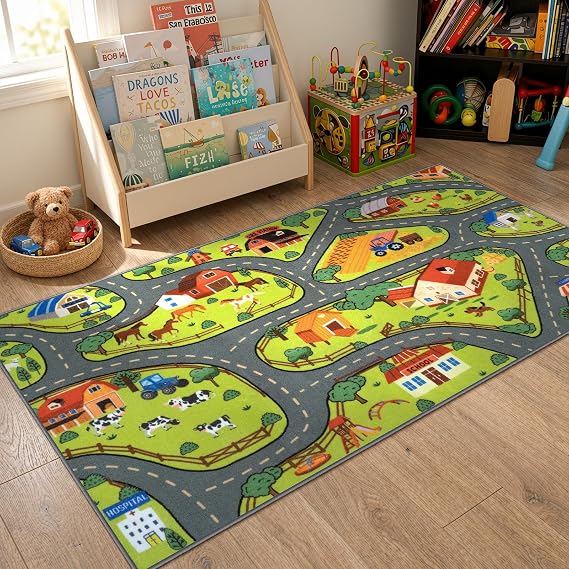 STARUIA Car Rug Play Mat, Non-Slip Road Car Carpet for Playroom 79"x39"
