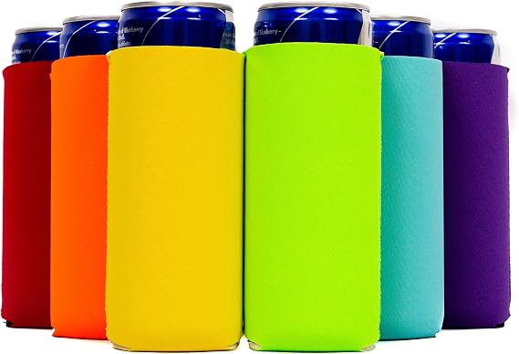 QualityPerfection Slim Can Cooler Sleeves, Beer/Energy (6 Pack) Drink Blank Skinny 12oz Premium Quality 4mm Neoprene Can Holders Beverage, Thermocoolers for Sublimation Vinyl and DTF(Multi Color)