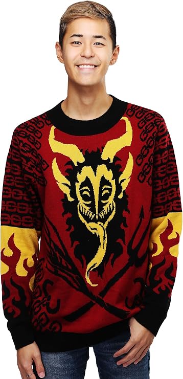 Adult Holiday Krampus Ugly Christmas Sweater, Horror Xmas Holiday Knitted Crewneck Sweaters for Men & Women M