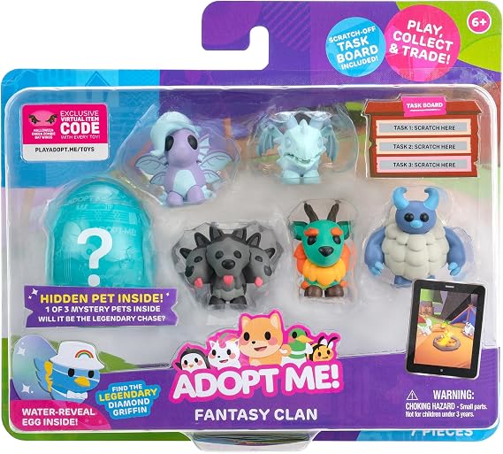 Adopt Me! Pets Multipack Fantasy Clan Wave 2 - Hidden Pet - Top Online Game - Fun Collectible Toys for Kids Featuring Your Favourite Pets, Ages 6+, Fantasy Clan Multipack