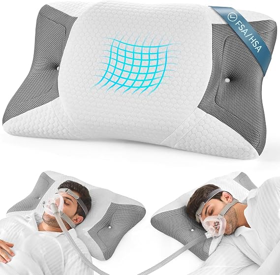Elviros Side Sleeper Pillow - Memory Foam Pillow for Sleeping - Reduce Air Leaks and Mask Pressure - Height Adjustable with Cooling Breathable Cover