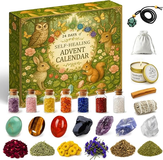 Crystal Advent Calendar 2025, 24 Days Christmas Countdown Calendar with Natural Healing Crystals Set, Christmas and Birthday Surprise Gifts for Adults, Women, Men
