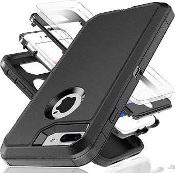 for iPhone 7 Plus Case,iPhone 8 Plus Case with Explosion-Proof Film[2 Pack],3 in 1 Shockproof TPU Hard PC Bumper Drop-Proof Shell for iPhone 7 Plus,iPhone 8 Plus,Black