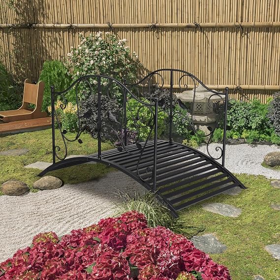 Black Garden Bridge Safety Backyard Garden Bridge Outdoor Decorative Iron Footbridge, Outdoor Decor Bridge, Bridge Walkway for Garden, Garden Bridge Metal Yard Arch Path Bridge, Black Iron Foot Bridge