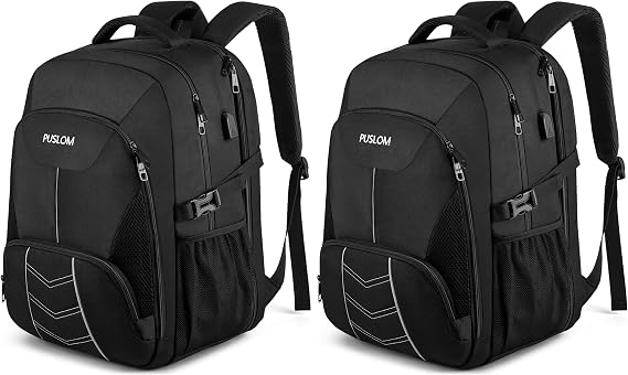 PUSLOM Extra Large Backpack 55L,18.4 Inch Travel Laptop Work Bag with USB Charging Port Big Business Flight Approved TSA Heavy Duty Computer Rucksack for Men Women College School,Black (Pack of 2)