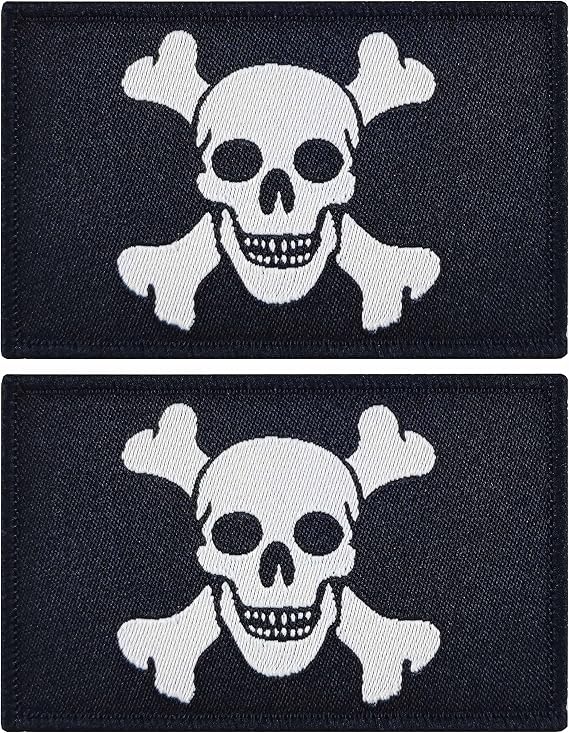 JBCD Pirate Jolly Roger Flag Patch Tactical Patch - Hook and Loop Fastener Patch, 2 Pack