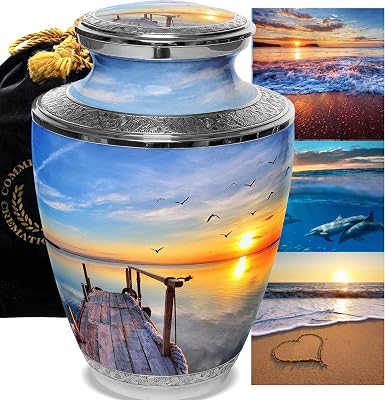 Dock of The Bay Cremation Urn for Ashes Adult Male - Personalized Urn for Ashes for Women Decorative Urns - Beautiful Handcrafted Sunset Urns for Human
