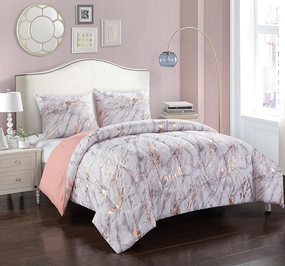 Pop Shop Marble Comforter Set, Twin, Rose Gold