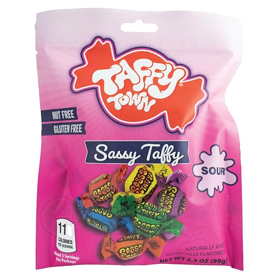 Taffy Town Saltwater Taffy - Sassy Sour Fruits Mix | Gourmet | Nougat-Style Candy| Soft & Delicious| Sumer Snack Treats| Party Good Candies | 3.5 oz