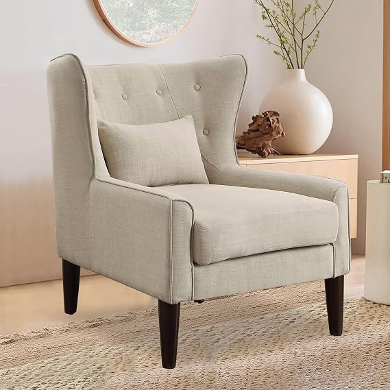 Rosevera Shevonne 30Accent Fabric Upholstered Arm Tufted Comfy for Reading in Bedroom,Living Room, Sofa Chair,Armchair for Small Space,Wood Legs, Standard, Beige Linen
