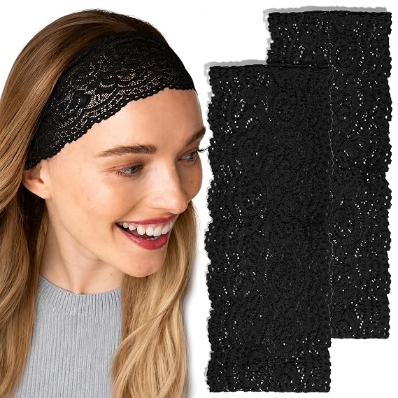 Kitsch Lace Black Headbands for Women Non Slip