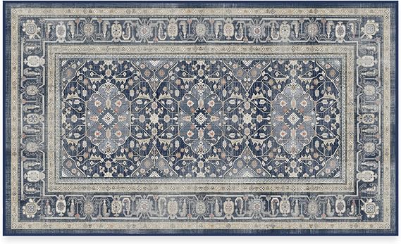RUGGABLE Washable Area Rug Alessia Dusk Blue 3x5, Stain-Resistant, Non-Slip Small Machine Washable Rugs for Living Room, Bedroom, Hallway, Entryway & Officewith Standard Pad