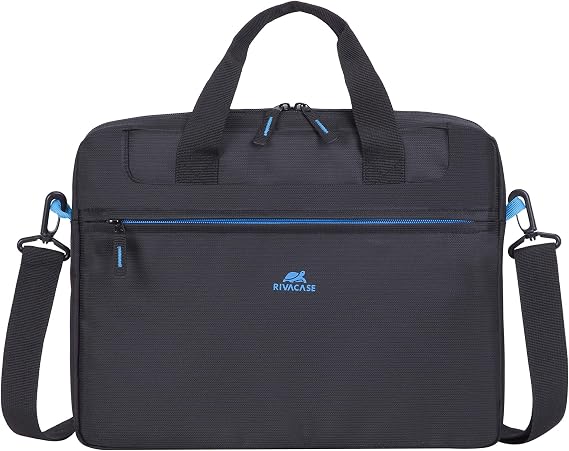 RIVACASE Laptop Bag for Notebooks - Elegant and Compact Shoulder Bag Business Messenger Bag Soft Carrying Handles and Removable Adjustable Shoulder Strap, Laptop Case, Black, Black, 15.6