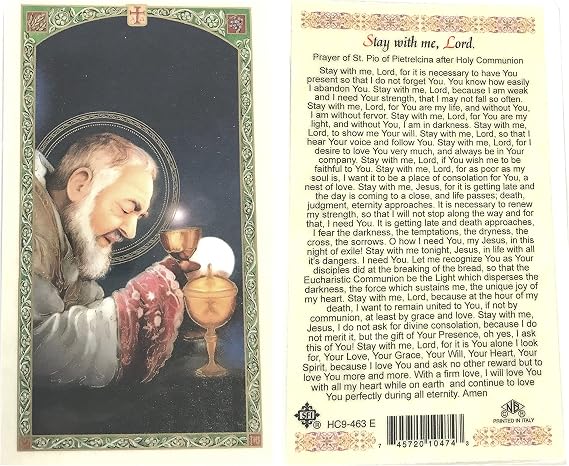 Prayer After Communion (Stay with me Lord) Padre Pio Laminated Prayer Cards - Pack of 25 - HC9-463E