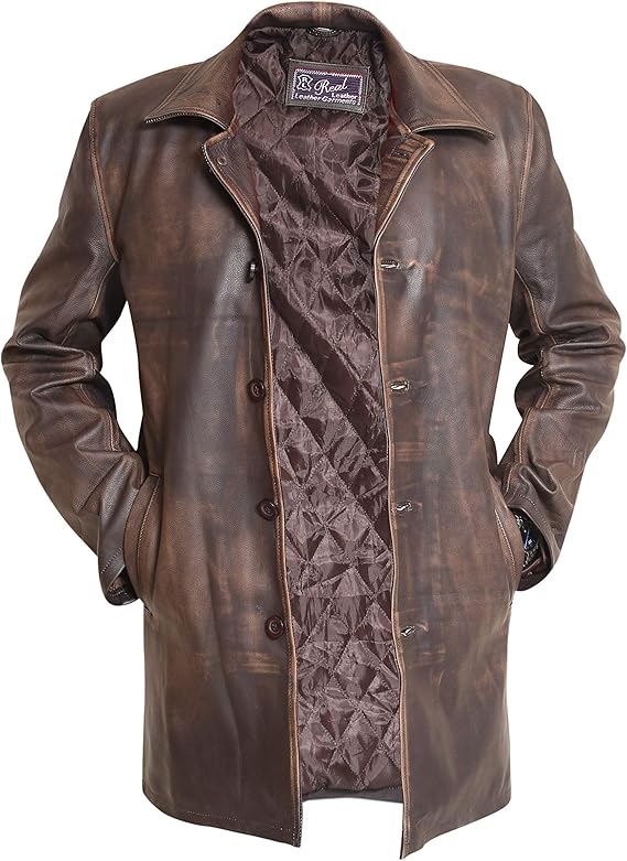 Distressed Brown Real Cowhide Leather Jacket Coat