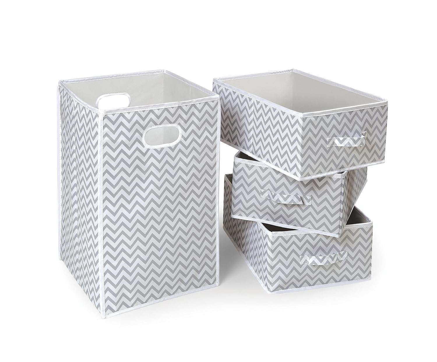Badger Basket Nursery Folding Hamper Set - Includes Hamper and 3 Storage Baskets, Lightweight Organizer for Laundry, Toys, and Essentials - No-Tool Assembly - Gray Chevron