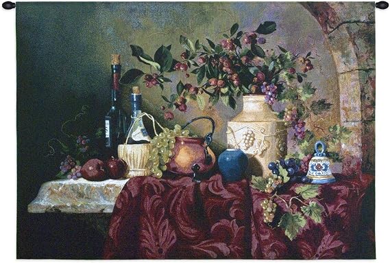 Tavola di Capri by Fran Di Giacomo | Woven Tapestry Wall Art Hanging | Classic Italian Still Life Feast | 100% Cotton USA Size 34x26