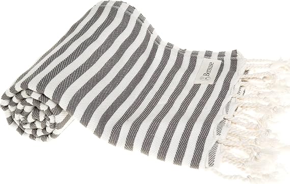 Bersuse 100% Cotton Malibu Turkish Towel - 37x70 Inches, Anthracite